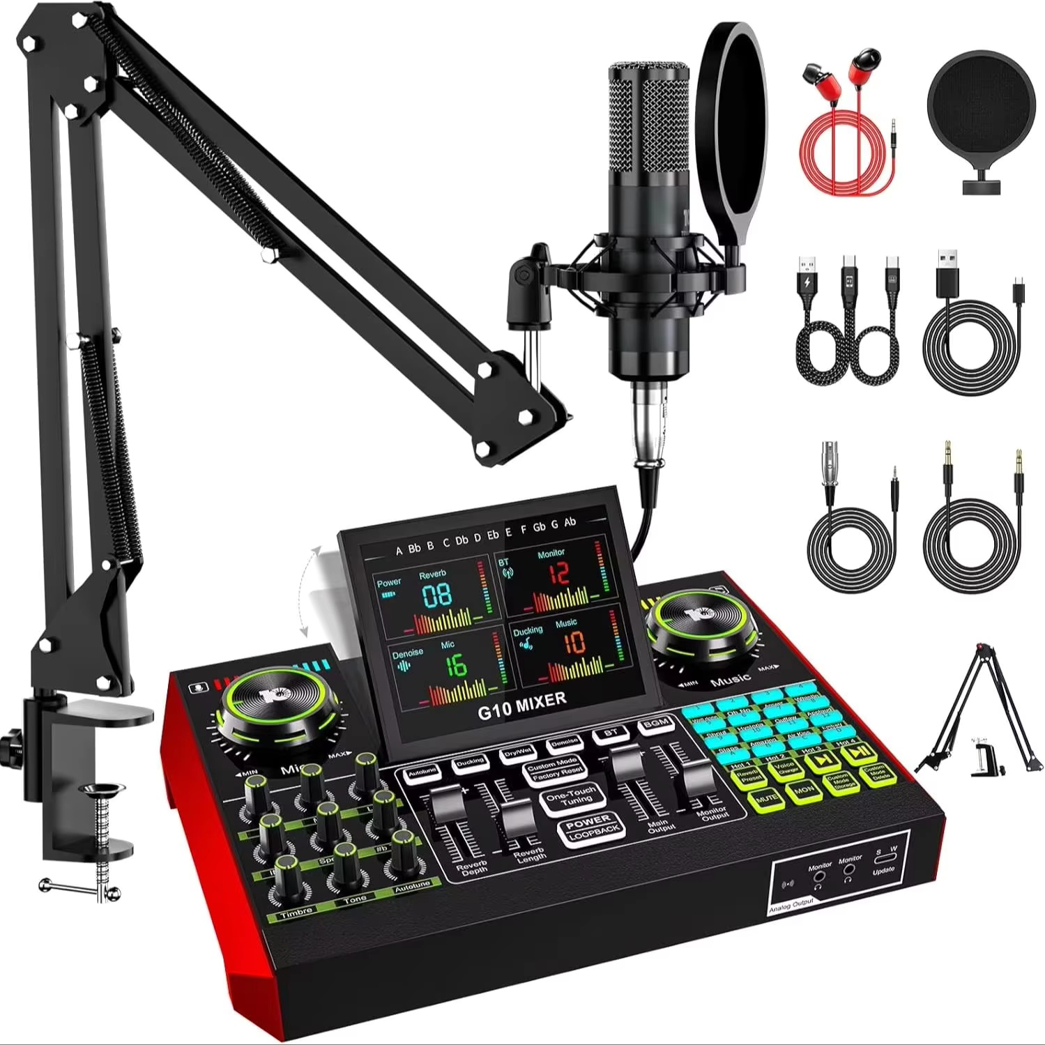 Audio Music Voice Changer - Tenlamp G10 Live-Streaming Audio-Interface Gaming-Audio-Mixer, Podcast-Ausrüstung