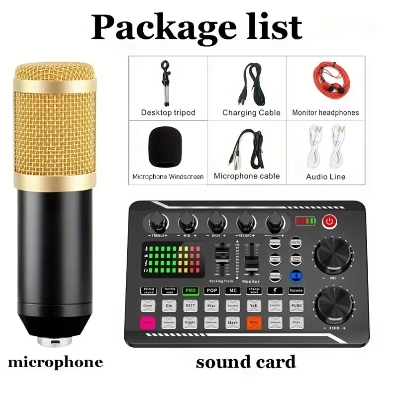 Audio Music Voice Changer - Kondensatormikrofon, professionelles Mikrofon, kabellose Bluetooth-Soundmixer-Karte für